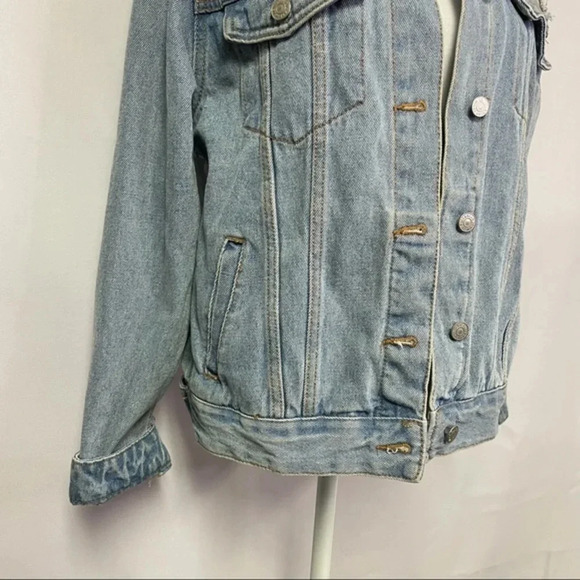 Pull & Bear Mesh Distressed Light Wash Denim Jean Jacket S - Picture 5 of 11